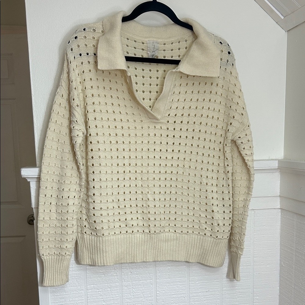 Joie Open Knit Collared Sweater Cream Ivory Color size Medium